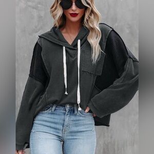 Black Colorblock Hooded Top